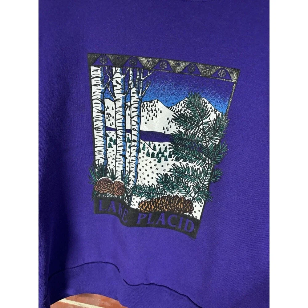 Vintage 80s 90s Lake Placid NY Purple Crewneck Sweatshirt Adult Size Large